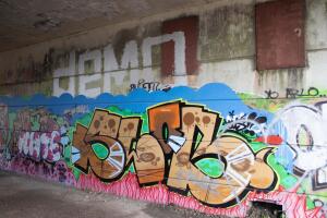 Graffiti-covered bridge underpass filming location in Southampton
